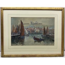 George Scarth French (British fl.1894-1910): Fishing Boats at Dock End Whitby Harbour, watercolour and bodycolour signed and dated 1906, 34cm x 53cm