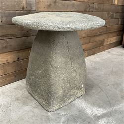 Cast stone two piece garden staddle stone mushroom