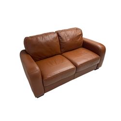 Two seat sofa, upholstered in brown leather
