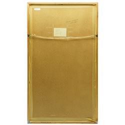 Malcolm Whittaker (British 1937-): 'Chalk Horse Cherhill', mixed media on artist-crafted board signed and titled verso with artist's address label 79cm x 38cm