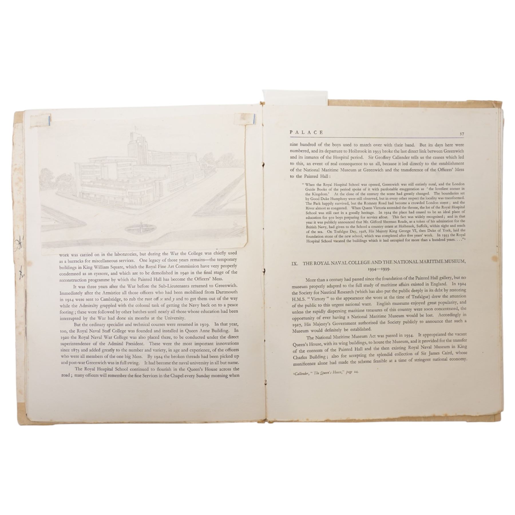 Violet Elizabeth Clifford - Chief Petty Officer 1940-1946, copy of Greenwich Palace  Guide Book containing a collection of photographs, autographs, drawings etc collected during her time at the Combined Operations Training Centre, Inverary which closed in 1946, together with a White Ensign 