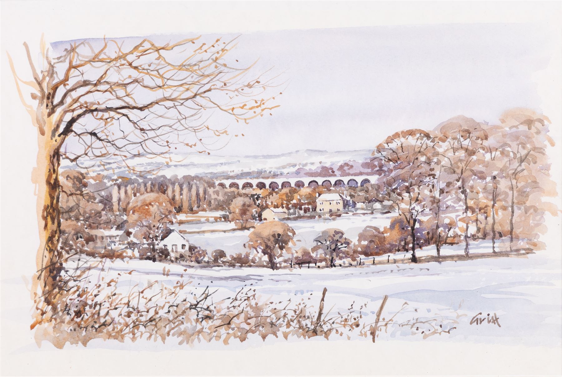 Joseph Pighills (British 1902-1984): 'Nab Hill and Nan Scar - Oxenhope', watercolour signed and dated '79, titled verso 25.5cm x 35cm; George 'Griff' Griffiths (British 1939-2017): 'Arthington Near Otley', watercolour signed, titled verso 22.5cm x 33.5cm (2)