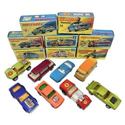  Matchbox 1-75 Series 'Superfast' ex-shop stock - eight models comprising 8f Wildcat Dragster, 9e AMX Javelin, 10e Piston Popper, 13e Baja Buggy, 14d Iso Grifo, 19e Road Dragster, 22d Freeman Intercity Commuter and 23e Volkswagen Camper; all boxed (8)