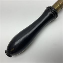 Late 19th/early 20th century brass 360 Express bullet mould for rifles, probably 360 x 2.25, with ebonised turned wooden handle L28cm