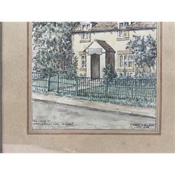 Henry George Walker (British 1876-1932): The Village Inn, etching with hand colouring; English School (Early 20th Century): Whitby Boats, watercolour unsigned; Hubert Ernest Bulmer (British 1874-1963): 'The Lodge - North Stainley Hall Nr Ripon', watercolour signed titled and dated 1948; John Cartmel Crossley (British 1933-?): 'The Road to Eglingham', watercolour signed, titled verso max 24cm x 34cm (4)