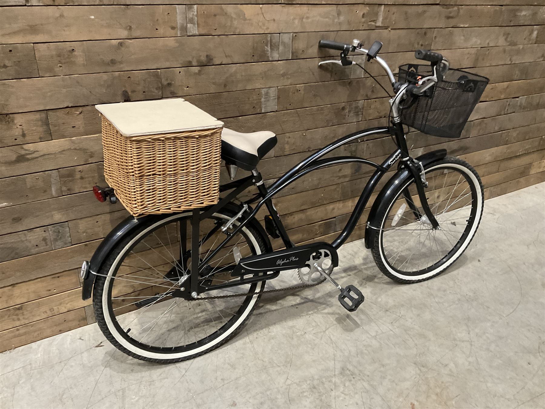 Alpha Plus Surge 26'' bicycle, black, with front and rear baskets