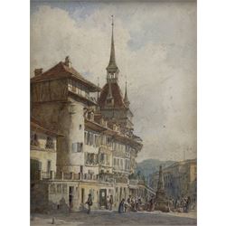 Thomas Robert Macquoid (British 1820-1912): 'A Fountain - Bern', watercolour signed titled and dated '86, 30cm x 22cm 