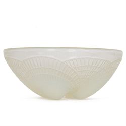 Lalique Coquilles opalescent glass bowl in the form of three shells, signed 'R Lalique ben...