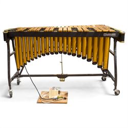 Musser M55 Pro-Vibe vibraphone, serial no. B01228, with gold-finished aluminium bars, motorised resonators, sustain pedal and folding frame, with transformer, in black mushroom covers