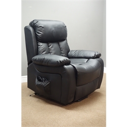  Massaging riser and reclining armchair upholstered in black faux leather, W100cm (This item is PAT tested - 5 day warranty from date of sale)   