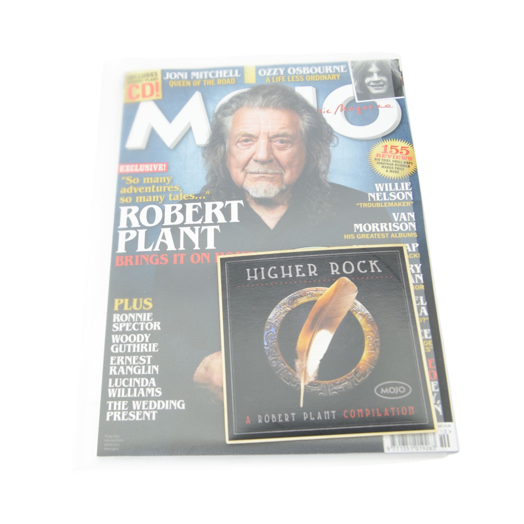 Robert Plant memorabilia, including framed and signed photograph and Band of Joy CD, Higher Rock CD and a Mojo magazine with Plant on the cover