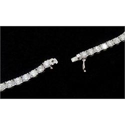 18ct white gold round brilliant cut diamond necklace, 107 round brilliant cut diamonds each in four claw setting, stamped 18K, total diamond weight 35.10 carat