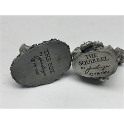 Twelve Franklin Mint cast pewter animal figures, including The Racoon, The Fox and The Squirrel, designed by Jane Lunger, tallest H5cm