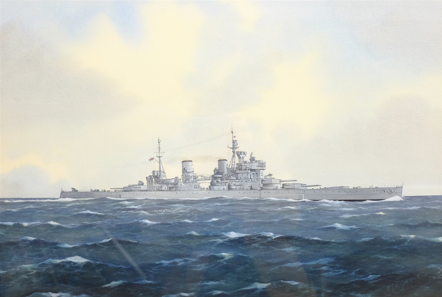 Frank Joseph Henry Gardiner (British 1942): 'H.M.S. King George V' - Ship's Portrait, watercolour signed, titled on the mount 37cm x 55cm