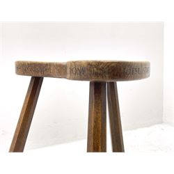 'Mouseman' early 1960s oak stool, dished kidney shaped seat inscribed on edge 