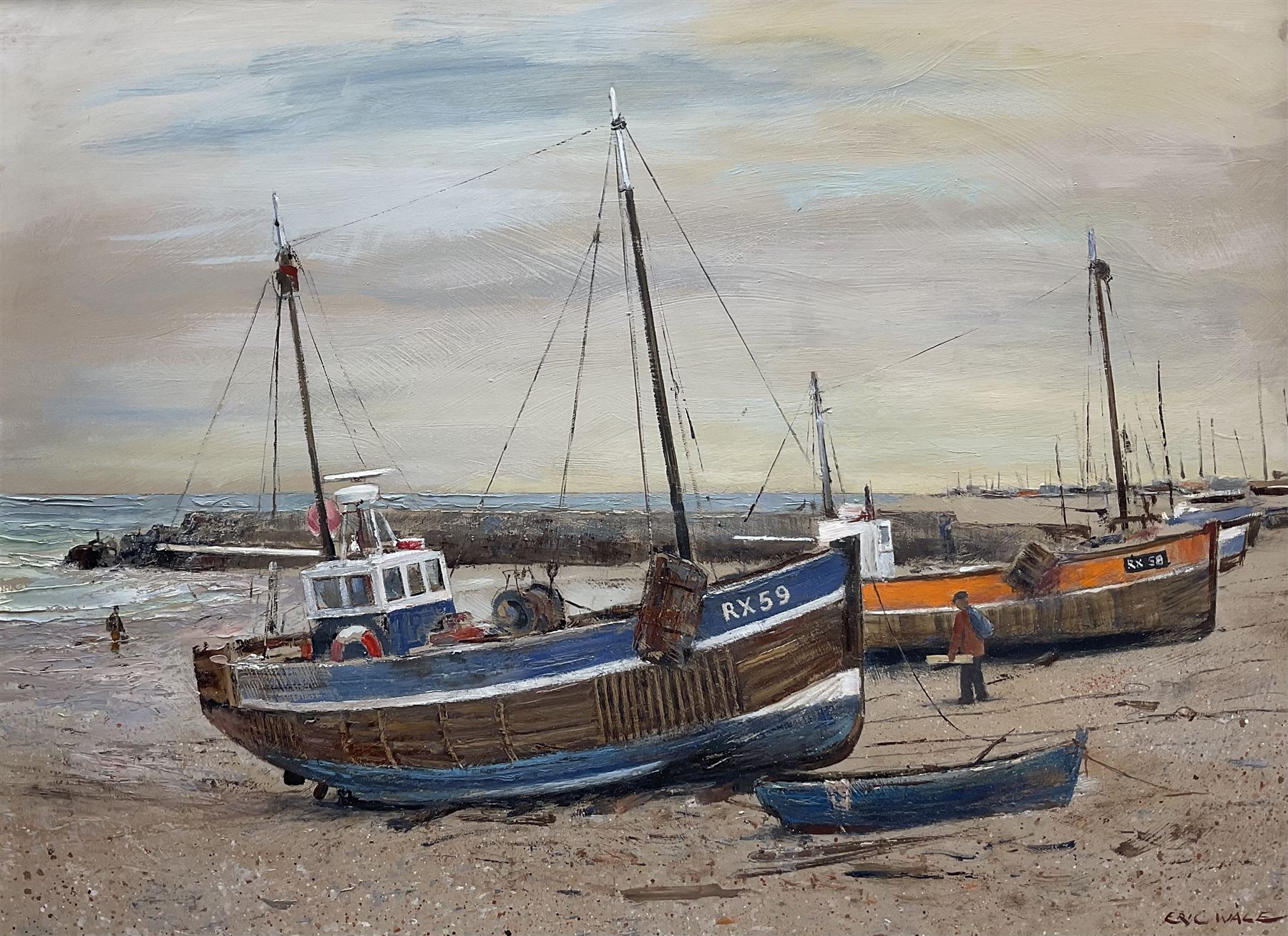 Eric Wale (South African 1916-2001): Beached Boats, oil on board signed 44cm x 60cm 