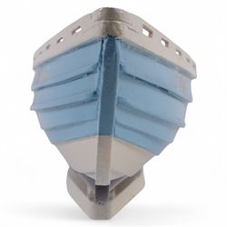 Wooden model of the Whitby fishing coble WY.17 G.Burdon 'Dorothy', painted in blue and white with red detail, with rudder and oars, on a painted wooden stand, L73cm, H20cm