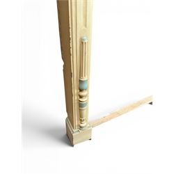 Two large painted pine window or door surrounds, square cornice with arch top, applied mouldings (widths 180cm and 130cm)