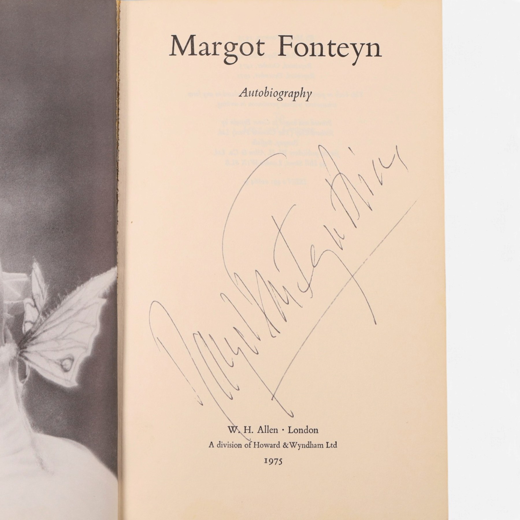 Signed copy of ballerina Dame Margot Fonteyn's autobiography, together with three Darlington Civil Theatre programmes for the event 'Margot Fonteyn in a Gala Evening of Ballet' 