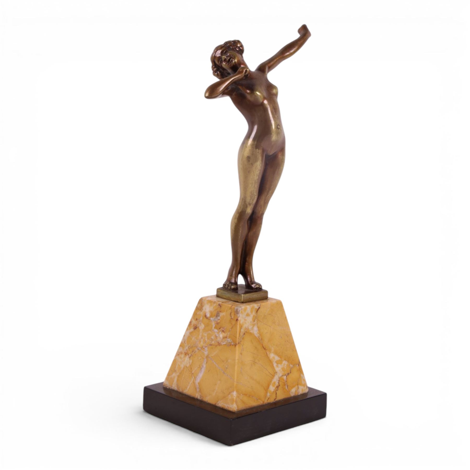 After Paul Philippe, Le Reveil, patinated bronze, upon a marble base, H30cm