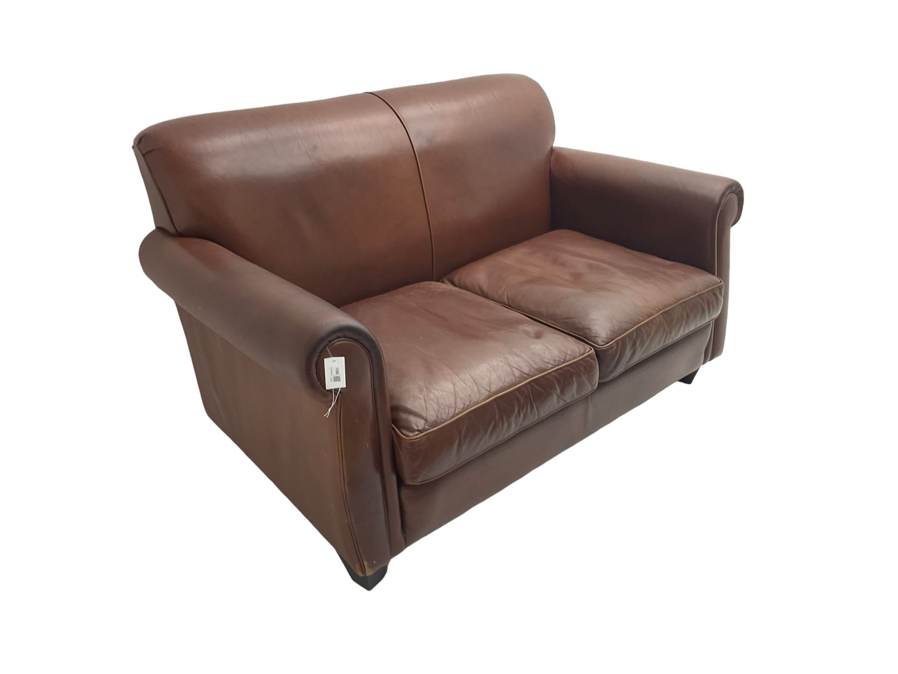 Laura Ashley - 'Exmoor' two seat sofa, upholstered in tan leather