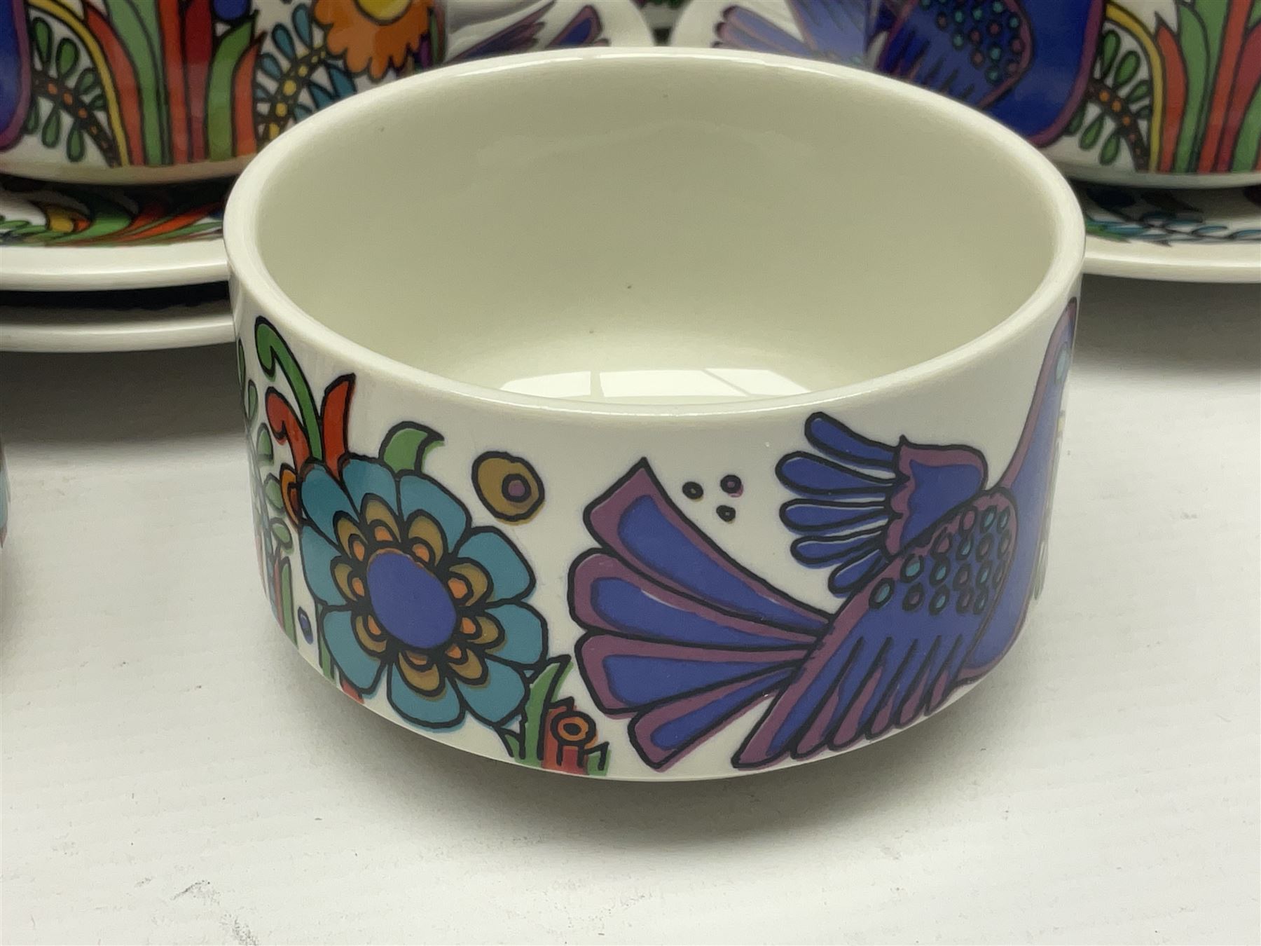 Villeroy & Boch Acapulco pattern coffee set for six, comprising coffee pot, milk jug, sugar bowl, seven coffee cups and six saucers, all with printed mark beneath