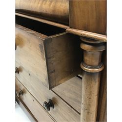 Victorian mahogany chest, single frieze, two short and three long drawers, turned supports 