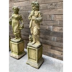 The Four Seasons - set of four cast stone garden figures on plinths