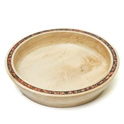 Set of four turned bowls, comprising Sycamore, Yew, Spalted Beech and Laburnam examples, the sycamore having resin with copper leaf inclusions to rim, by Chris Redfearn of Halifax, signed to base, tallest H16cm, largest D39cm (4)