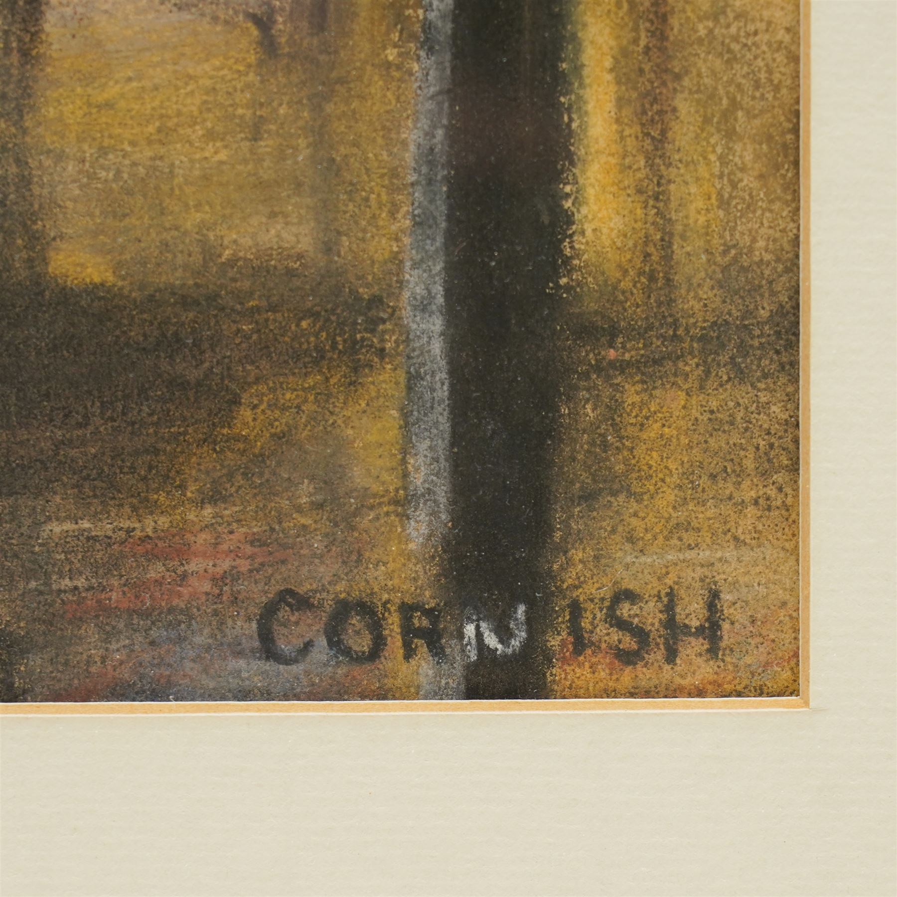 Norman Stansfield Cornish (Northern British 1919-2014): Factory Workers Smoking at the Bus Stop, pastel on paper signed 40cm x 58cm