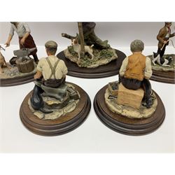 Seven Country Artists figures, to include The Poacher, Blacksmith, Alsatian etc, together with a Sherratt and Simpson figure, largest H24cm