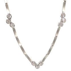  Brushed white gold necklace set with nine round brilliant cut diamonds, hallmarked 18ct  