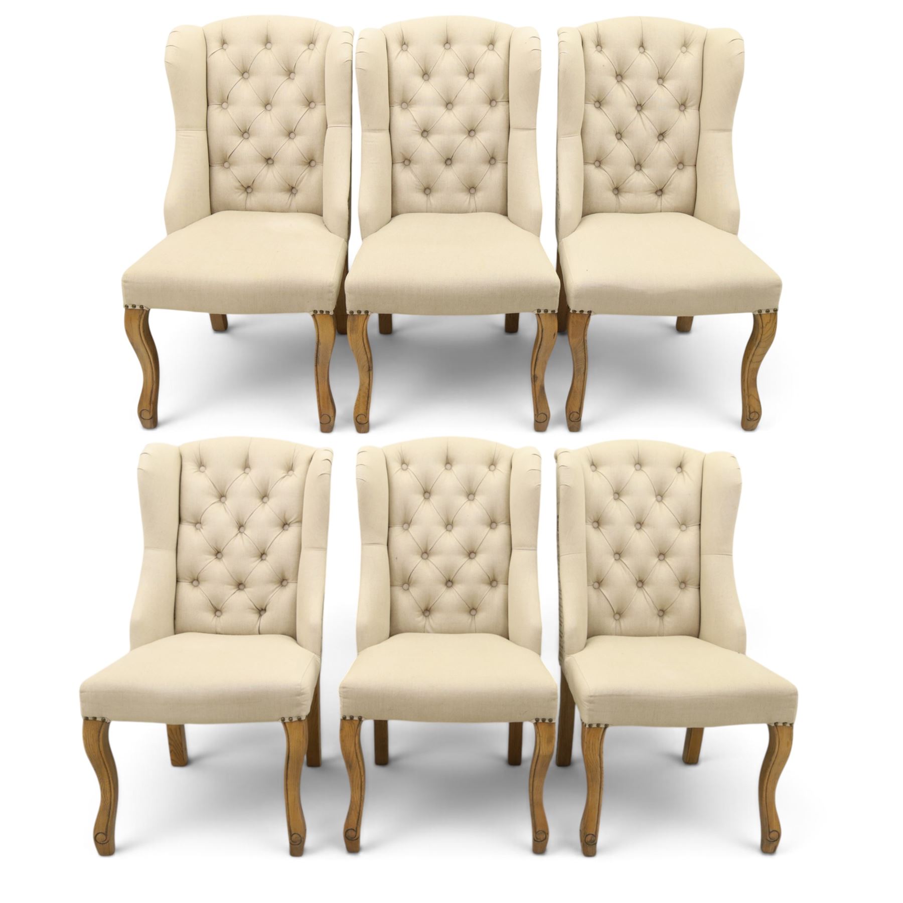Set of six contemporary button back wingback dining chairs