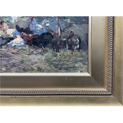 William Bradley Lamond (Scottish 1857-1924): Poultry, oil on board signed 16cm x 22cm
Provenance: with McEwan Fine Art, Aberdeen, label verso
