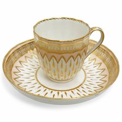 Derby coffee cup and large saucer, pattern 119, c.1795, the apricot ground decorated with ...