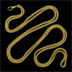 19th century gilt fancy link guard / muff chain with lobster clip, with a tooled red leath...
