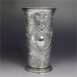 Early 20th century continental silver vase, probably German/Prussian, of tapering form wit...