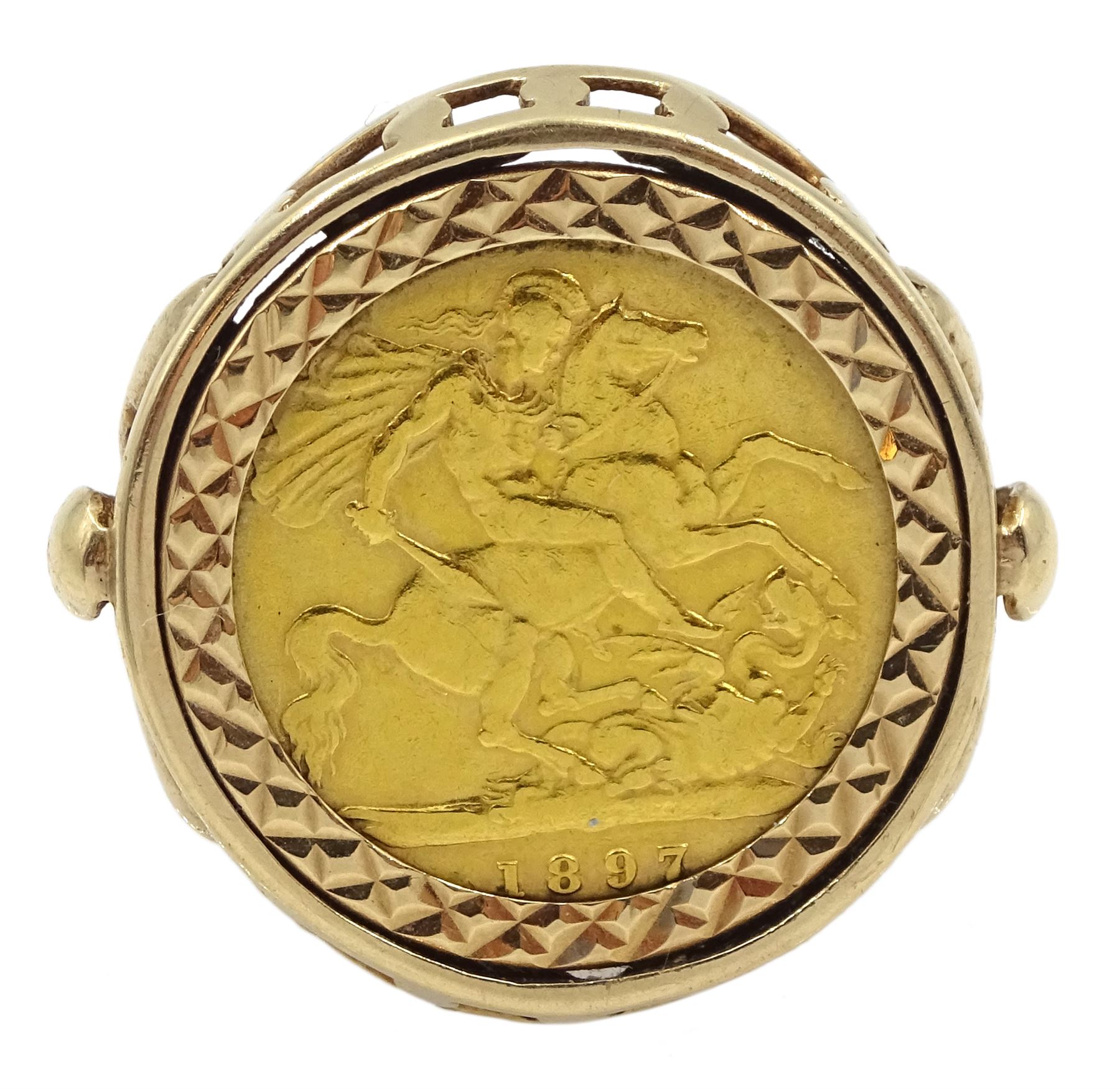 Queen Victoria 1897 gold half sovereign, loose mounted in 9ct gold ring, hallmarked