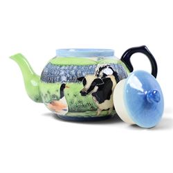 Five pieces Old Tupton Ware Farmyard pattern, comprising three vases, jug and teapot, largest vase H28cm