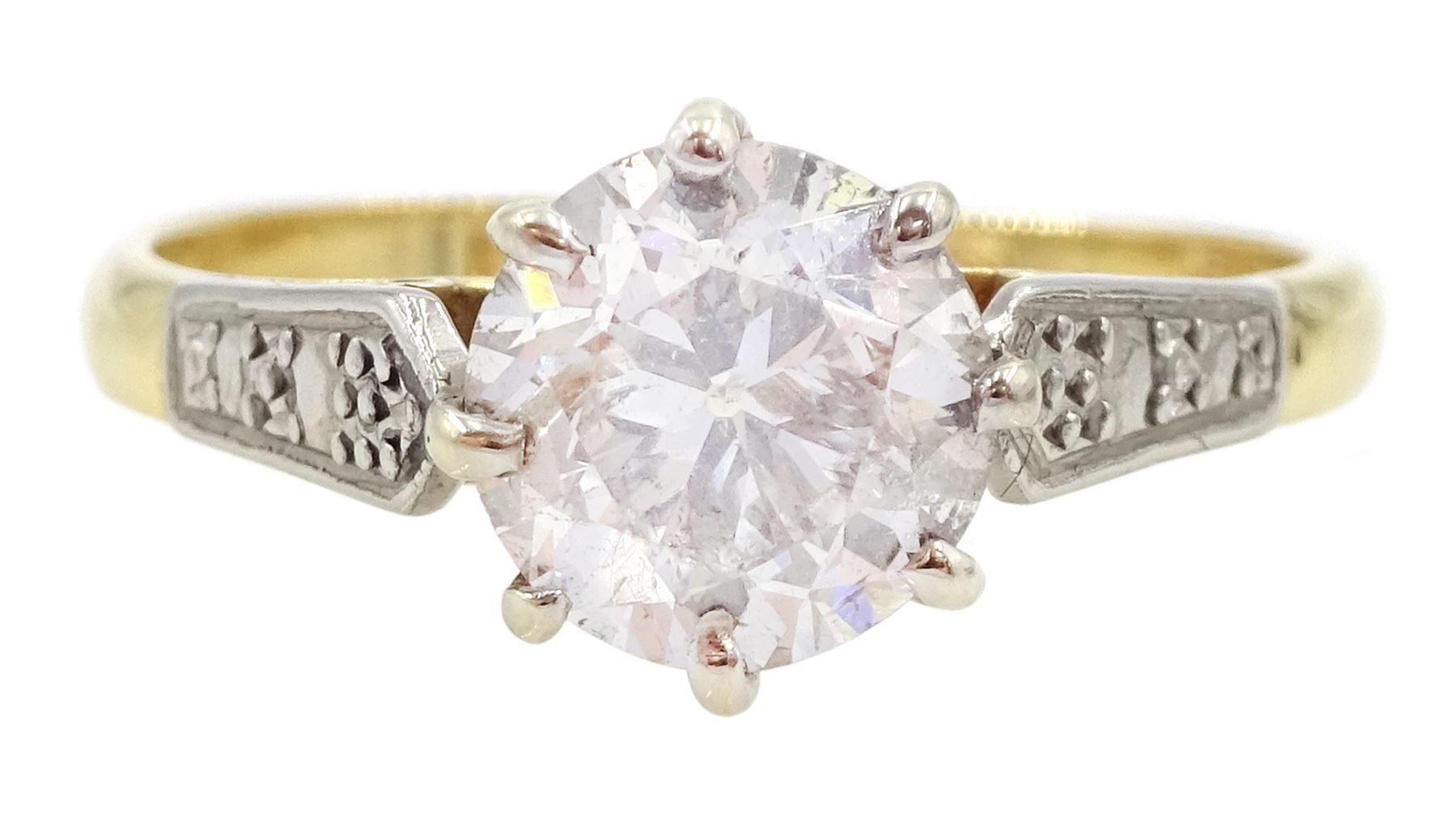 18ct gold single stone round transition cut diamond ring, stamped, diamond 1.20 carat, with World Gemological Institute report