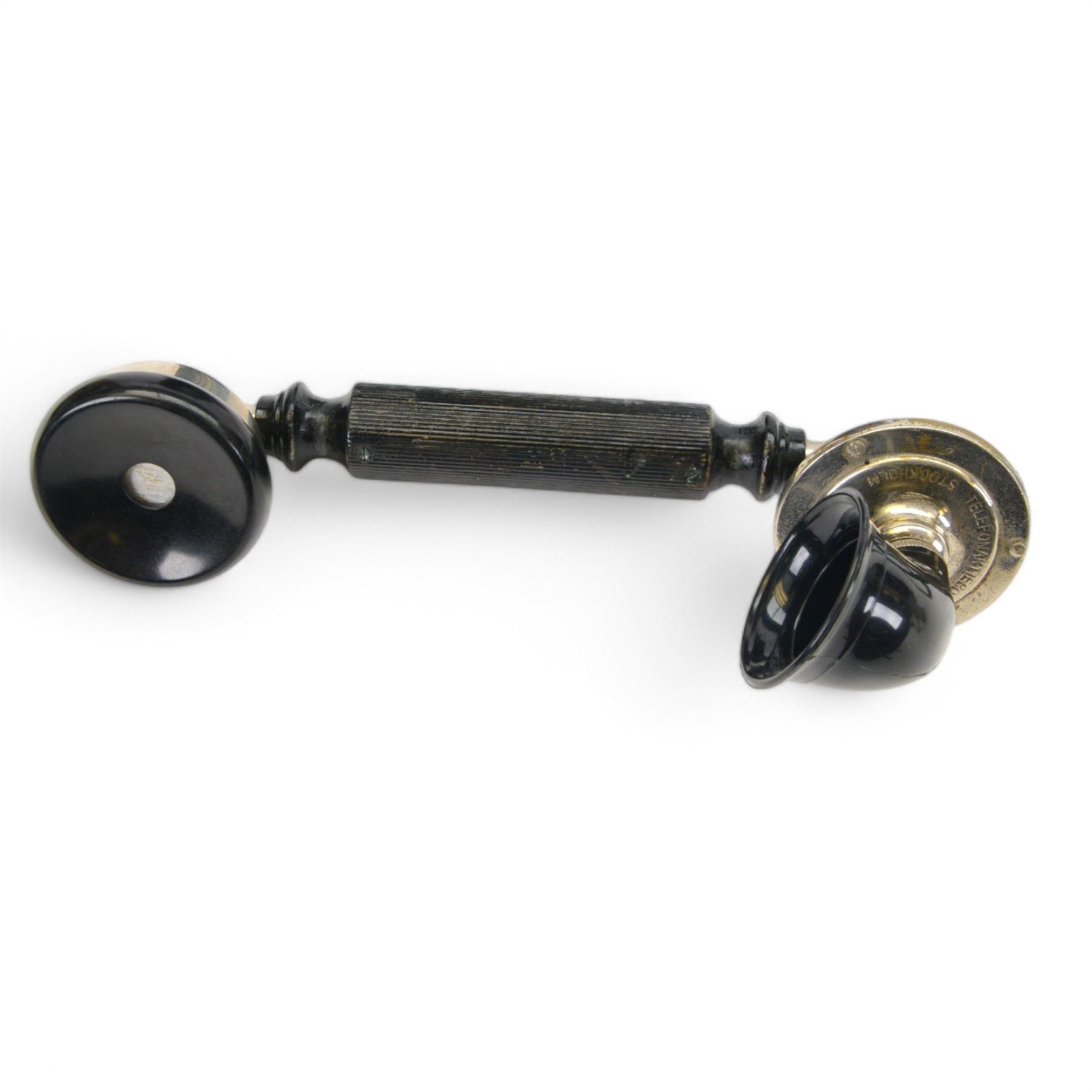 20th century Jydsk danish table top pillar telephone, with crank handle, bakelite and chrome mounted receiver, H34cm