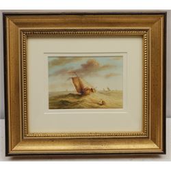 Ronald Cavalla (British 1940-): Fishing Boats in Heavy Sea, oil signed 9cm x 13cm