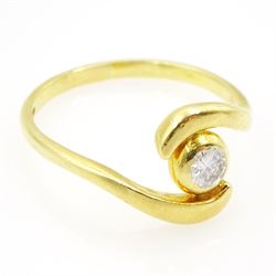 18ct gold bezel set single stone round brilliant cut diamond crossover ring, hallmarked, diamond approx 0.15 carat 