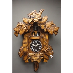  Large 'Kaiser' Black Forest type cuckoo clock, case carved with birds nest and leaves, H67cm  