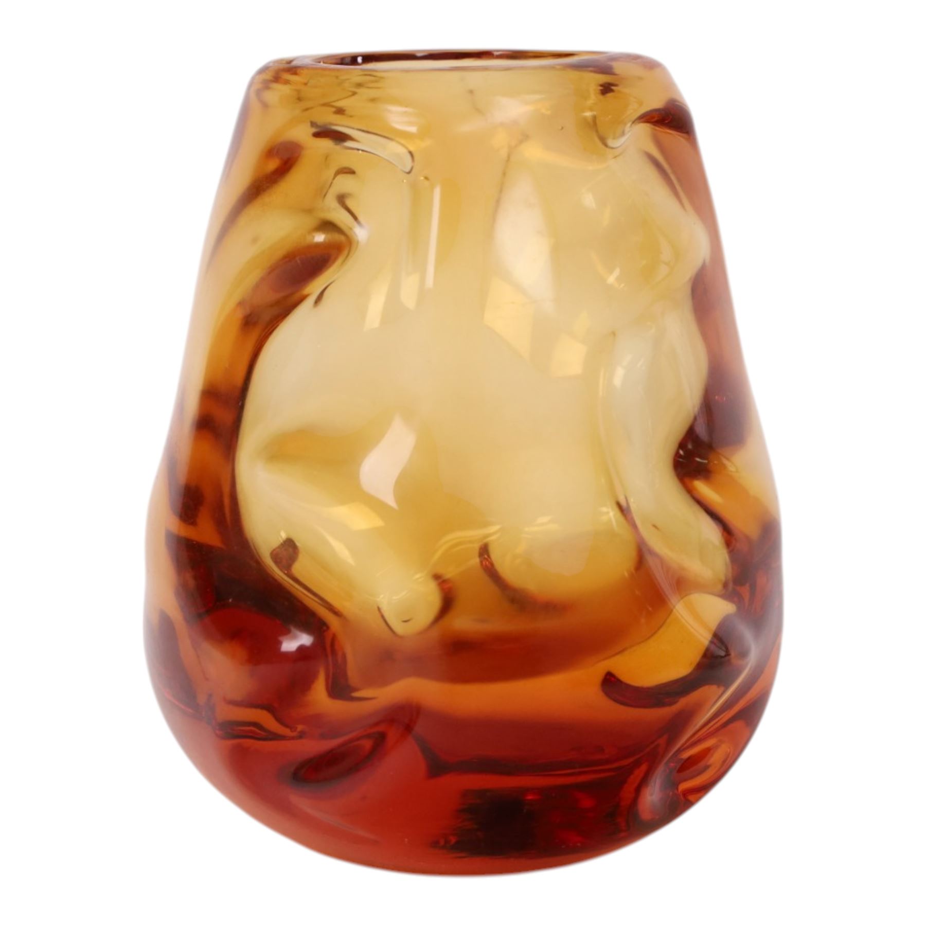 Whitefriars amber Knobbly glass vase, H15cm