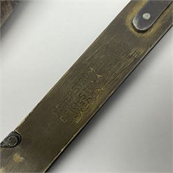 Mid 20th century Swedish barrel/sloyd knife by Segerstrom, with wooden handle and leather strap, stamped Segerstrom Eskiltuna Sweden, blade 8cm