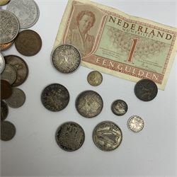 World coins including King George IIII 1823 farthing, King Edward VII 1902 silver threepence, French ten francs 1932, Irish 1928 florin, King George VI Australia 1944 threepence etc