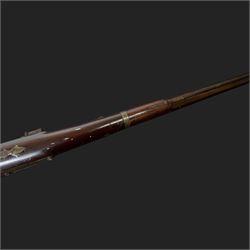 19th century Indian Brown Bess style flintlock musket, the 138cm round steel barrel ram rod beneath, overall L174cm