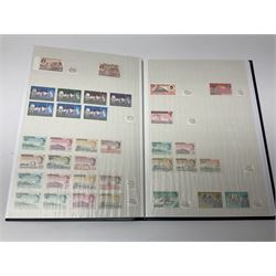 World stamps with many relating to Victory in Europe including King George VI '8th June 1946' stamps from various countries including Antigua, British Guiana, British Honduras, British Solomon Islands, Cayman Islands, Ceylon, Fiji, Grenada, Montserrat, St Helena etc, both mint and used stamps seen, housed in three stockbooks