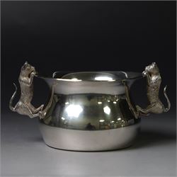 Modern silver cream jug and sugar bowl, each of waisted plain form, the handles modelled as cats, hallmarked Nicholas Plummer, London 2002, jug H8cm